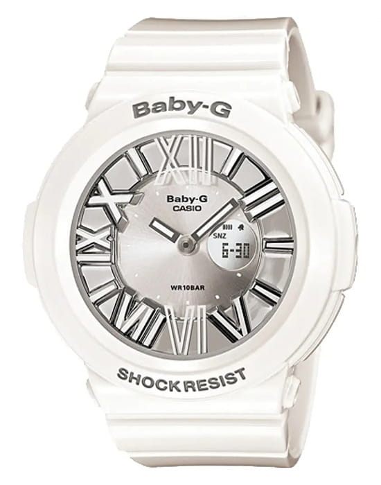 Casio Casio Baby-G BGA-160-7B1  BGA-160-7B1 кварцевые женские часы серебристый циферблат, браслет пластик — вид спереди