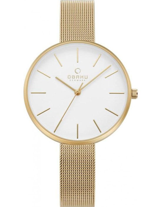 Obaku Obaku V211LXGIMG  V211LXGIMG кварцевые женские часы белый циферблат, браслет сталь с ip покрытием — вид спереди