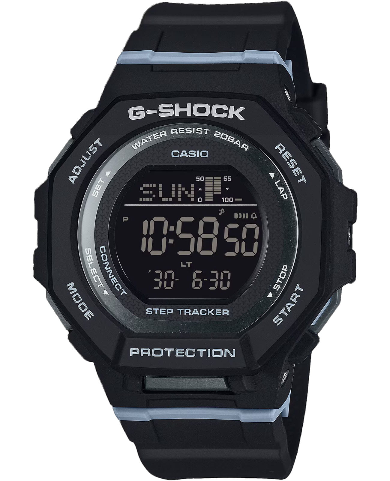 Casio Casio G-Shock GMD-B300-1DR (GMD-B300-1)  GMD-B300-1DR электронные женские часы черный циферблат, браслет пластик — вид спереди