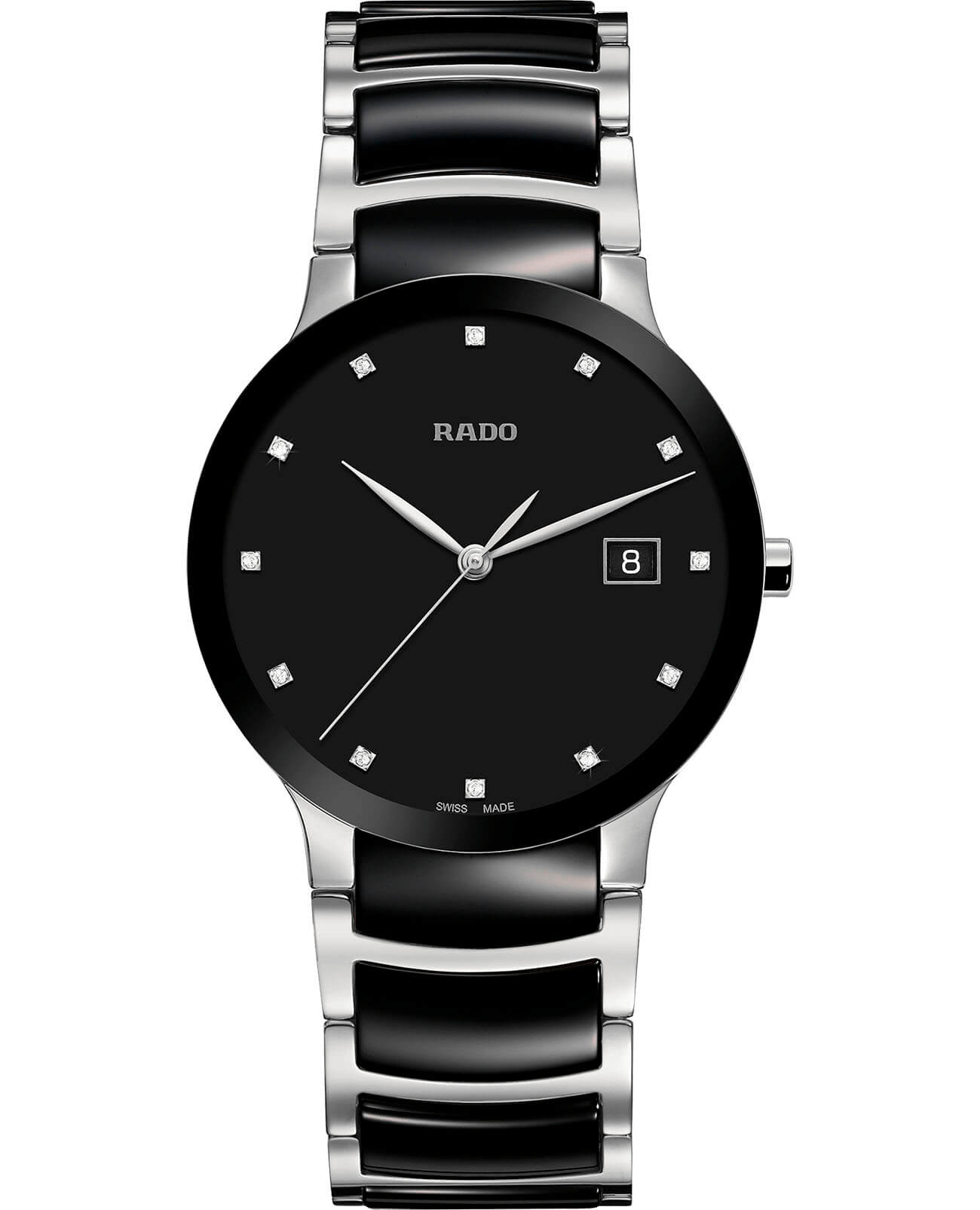 Rado Rado Centrix Diamonds R30934752  R30934752 кварцевые мужские часы черный циферблат, браслет сталь + высокотехнологичная керамика — вид спереди