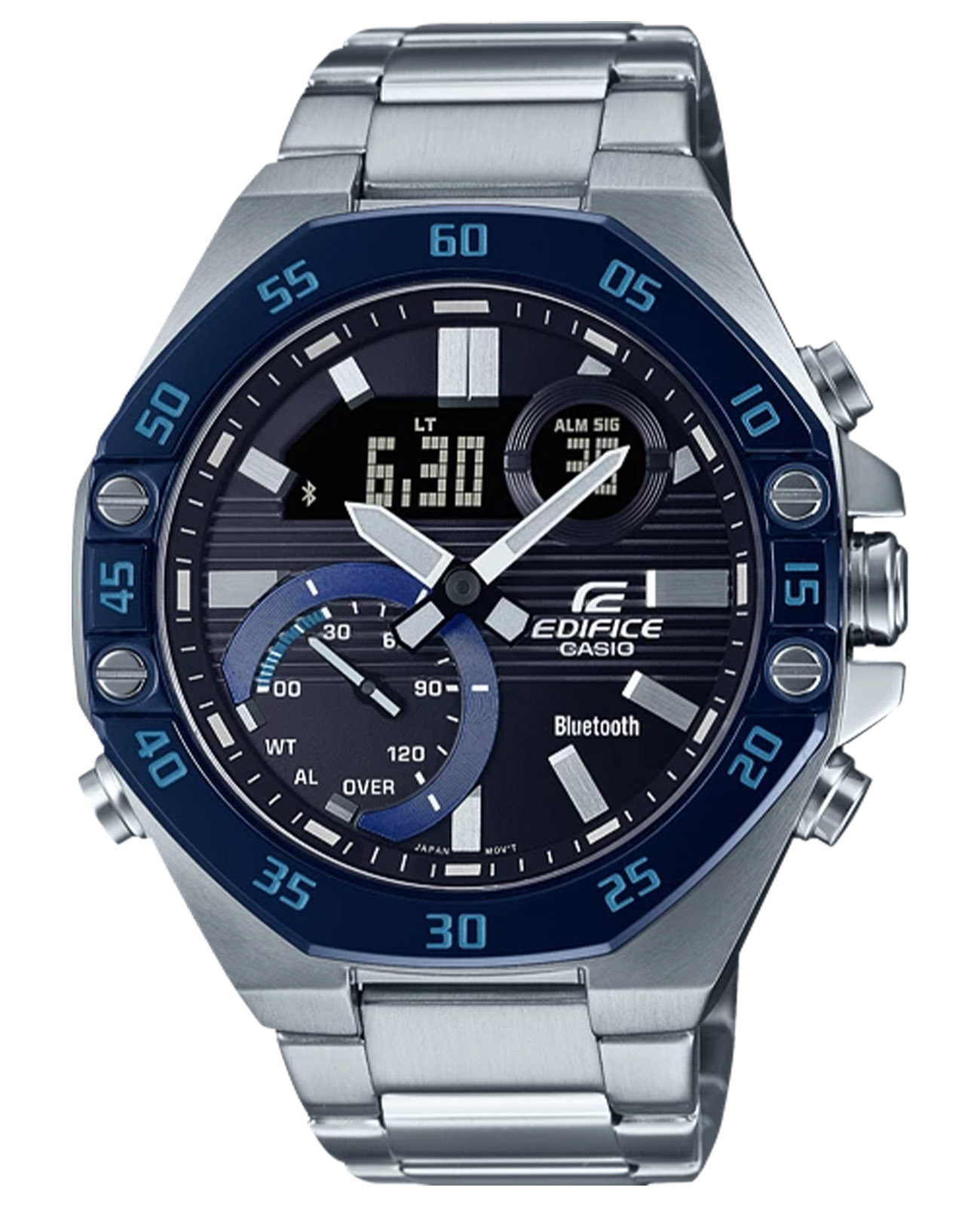 Casio Casio Edifice ECB-10DB-1B ECB ECB-10DB-1B кварцевые мужские часы синий циферблат, браслет нержавеющая сталь — вид спереди