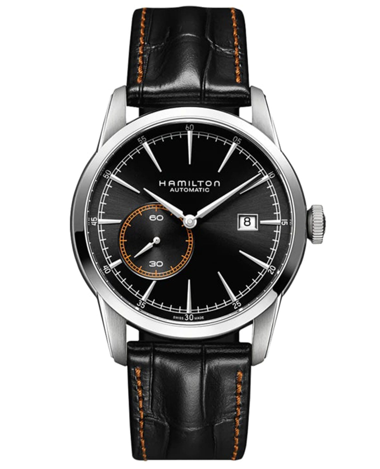 Hamilton Hamilton American Classic Railroad Small Second Auto H40515731  H40515731 механические мужские часы черный циферблат, браслет кожаный — вид спереди