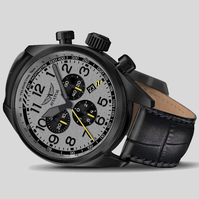 Оригинальные часы Aviator Aviator Airacobra P45 Chrono V.2.25.5.174.4 кварцевые калибр механизма ronda 5040.d общий вид
