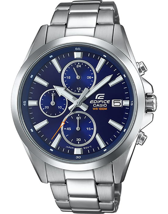 Casio Casio Edifice EFV-560D-2A EFV EFV-560D-2A кварцевые мужские часы синий циферблат, браслет нержавеющая сталь — вид спереди