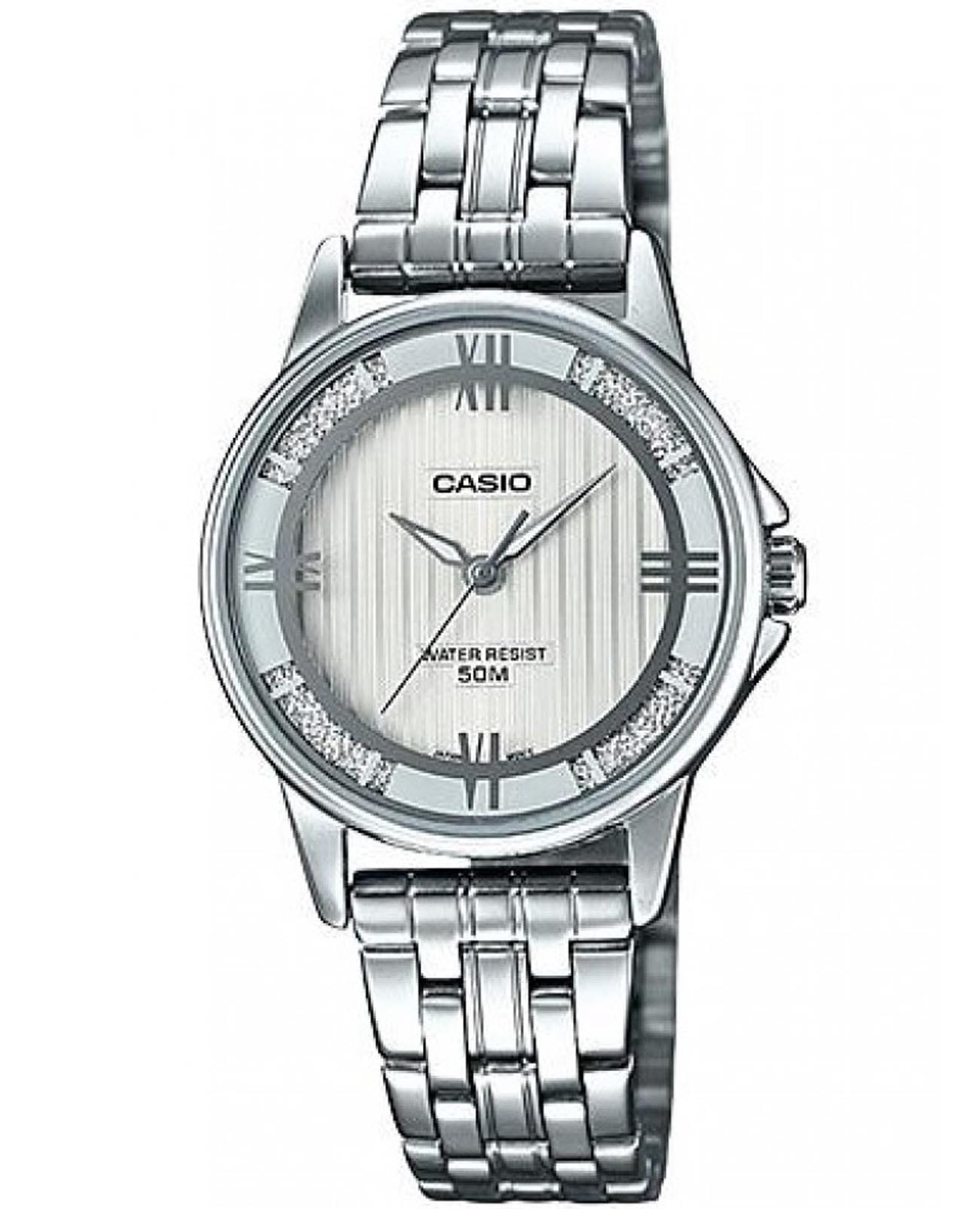 Casio Casio Collection LTP-1391D-7A2  LTP-1391D-7A2 кварцевые женские часы белый циферблат, браслет нержавеющая сталь — вид спереди