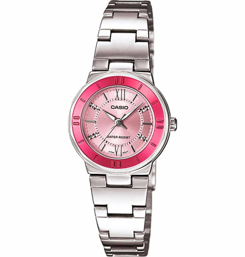Casio Casio LTP-1368D-4A  LTP-1368D-4A автокварц (кинетик) женские часы розовый циферблат, браслет  — вид спереди