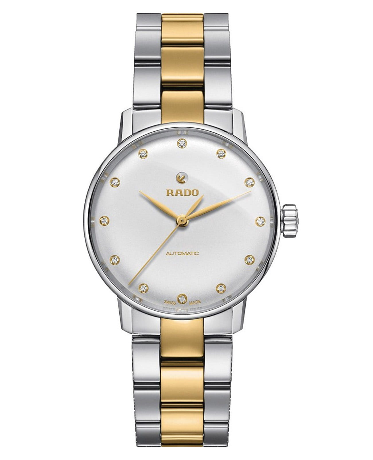 Rado Rado Coupole Classic Automatic Diamonds R22862732 Classic R22862732 механические женские часы белый циферблат, браслет сталь + ceramos™ — вид спереди