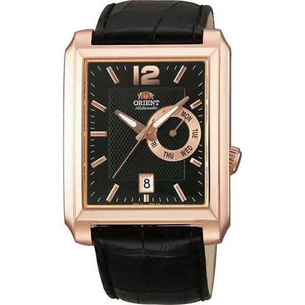 Orient Orient ESAE004B (FESAE004B)  FESAE004B механические мужские часы черный циферблат, браслет кожа + текстиль — вид спереди