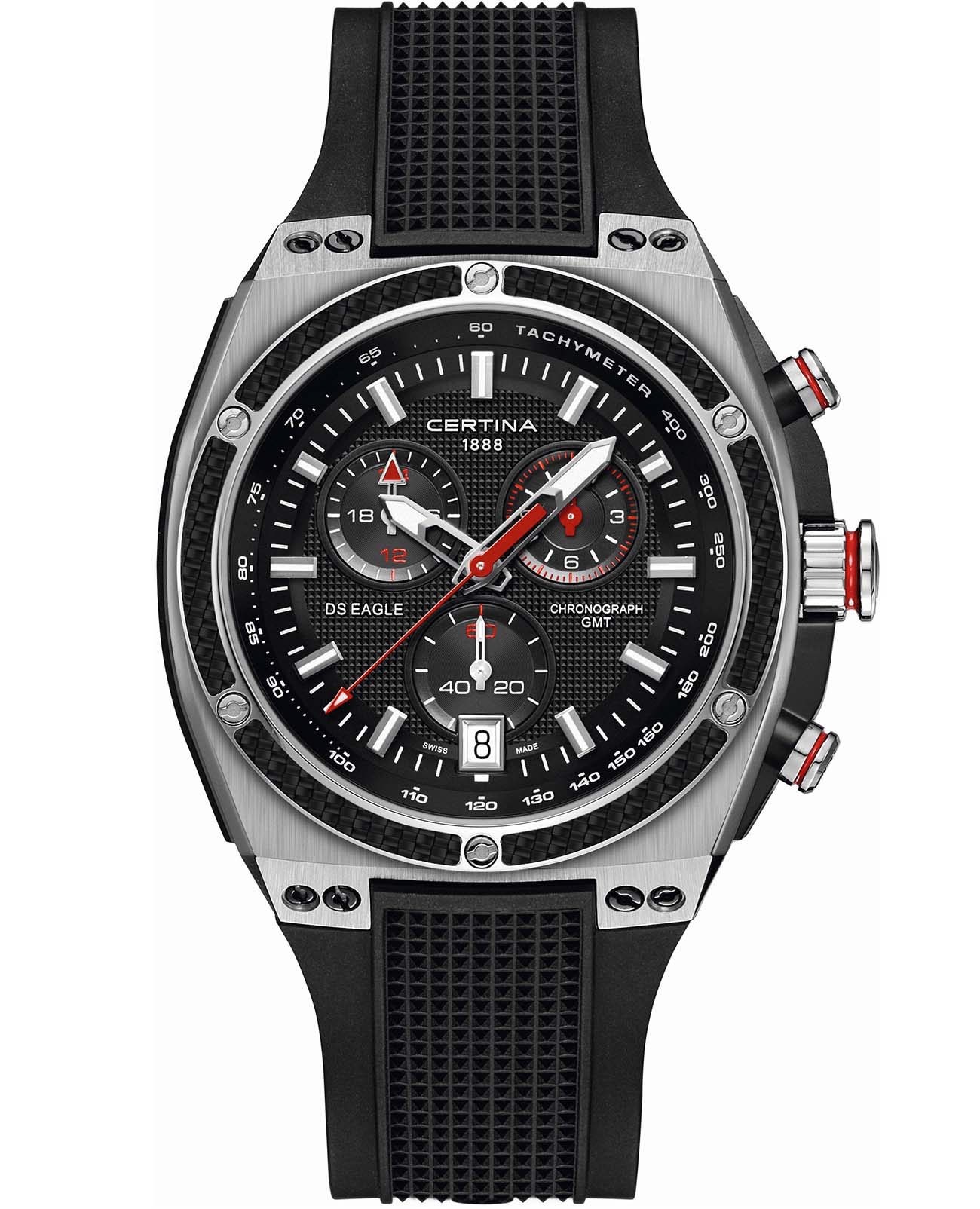 Certina Certina C023.739.27.051.00  C0237392705100 кварцевые мужские часы черный циферблат, браслет каучук — вид спереди