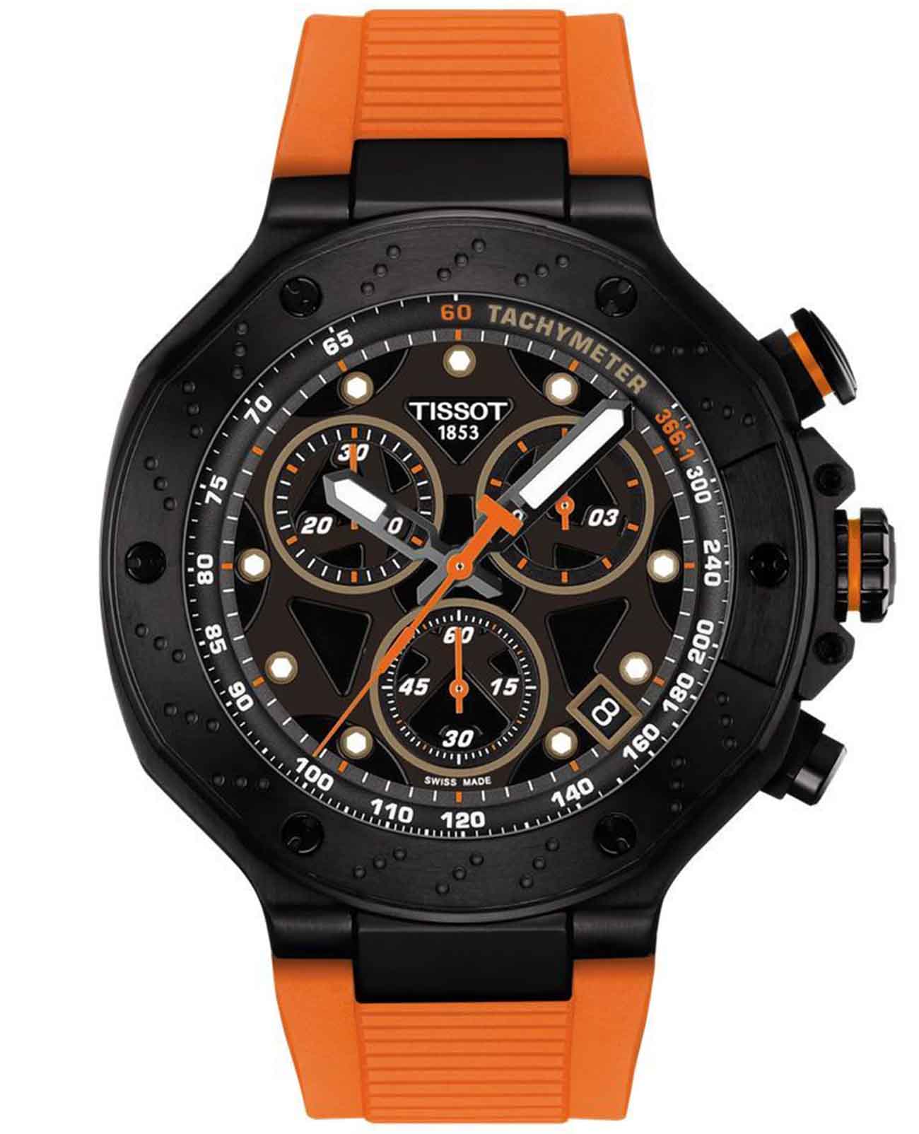Tissot Tissot T-Race MotoGP Quartz Chronograph T141.417.37.051.02 T Race T1414173705102 кварцевые мужские часы черный циферблат, браслет каучук — вид спереди