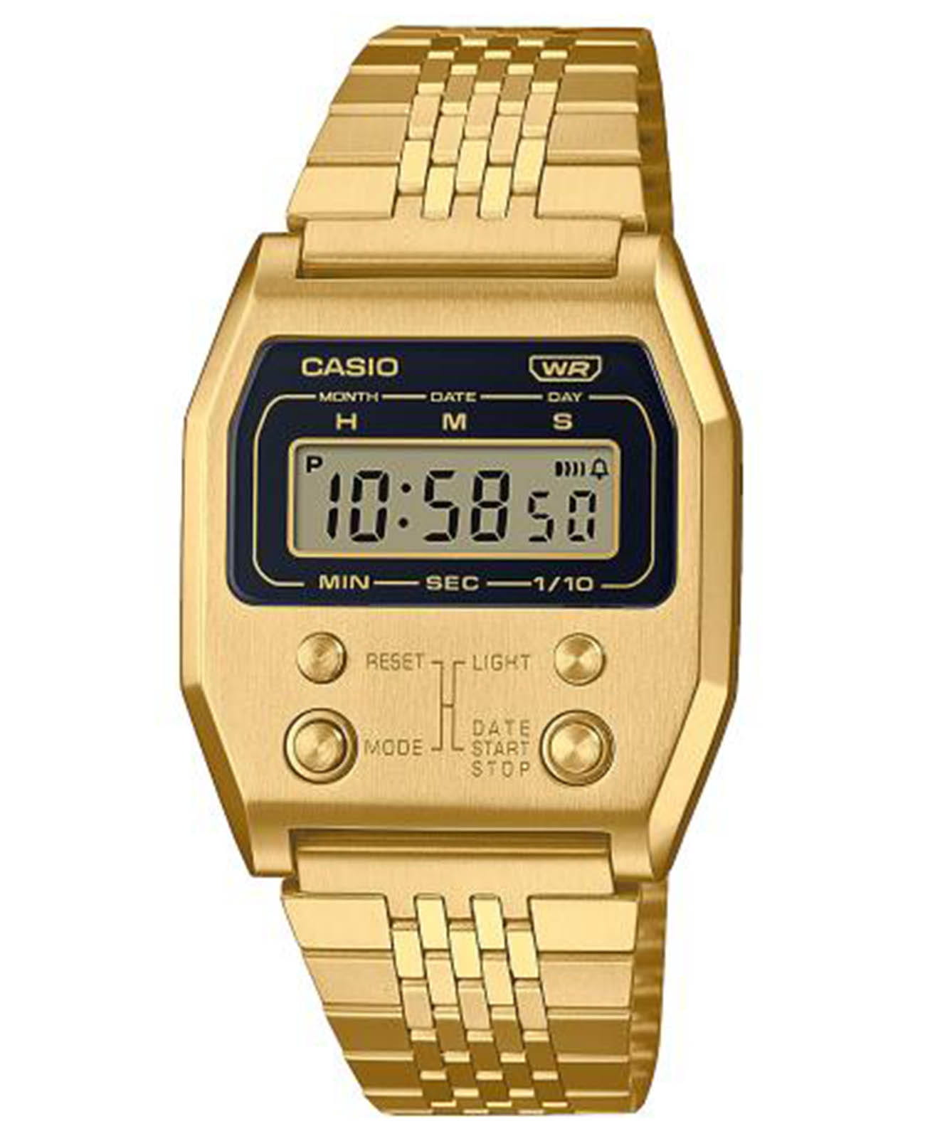Casio Casio Vintage A1100G-5EF  A1100G-5EF кварцевые мужские часы  циферблат, браслет нержавеющая сталь с ip-покрытием — вид спереди
