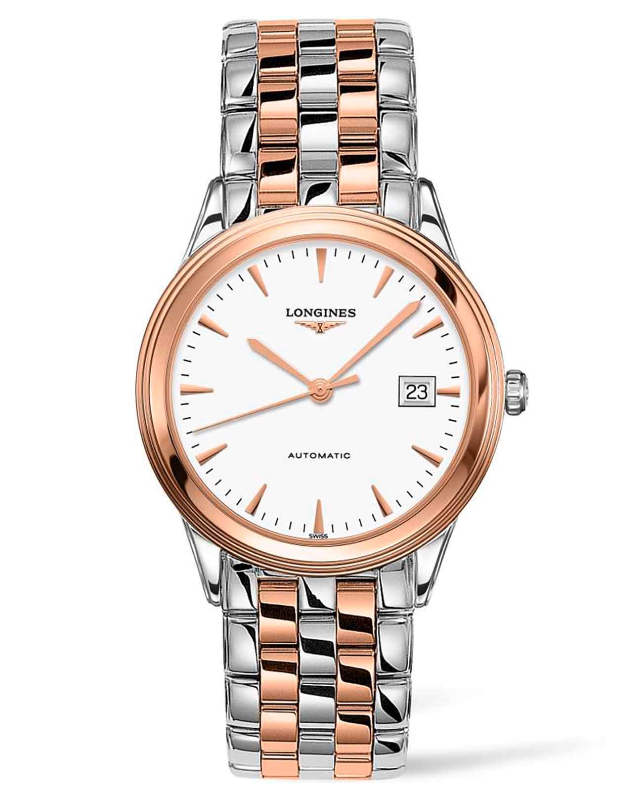 Longines Longines Flagship L4.974.3.92.7  L49743927 механические женские часы белый циферблат, браслет сталь c pvd покрытием — вид спереди