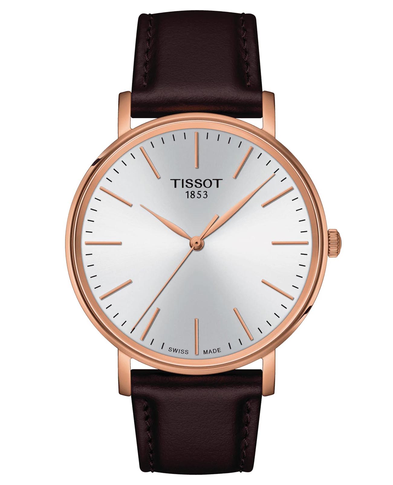Tissot Tissot Everytime Gent T143.410.36.011.00 Everytime T1434103601100 кварцевые мужские часы серебристый циферблат, браслет кожаный — вид спереди