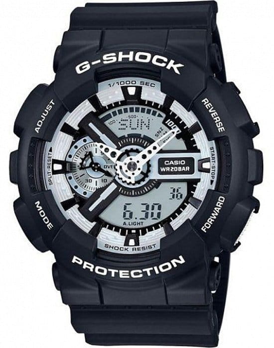 Casio Casio G-Shock GA-110BW-1A GA-110 GA-110BW-1A электронные мужские часы белый циферблат, браслет полимер — вид спереди