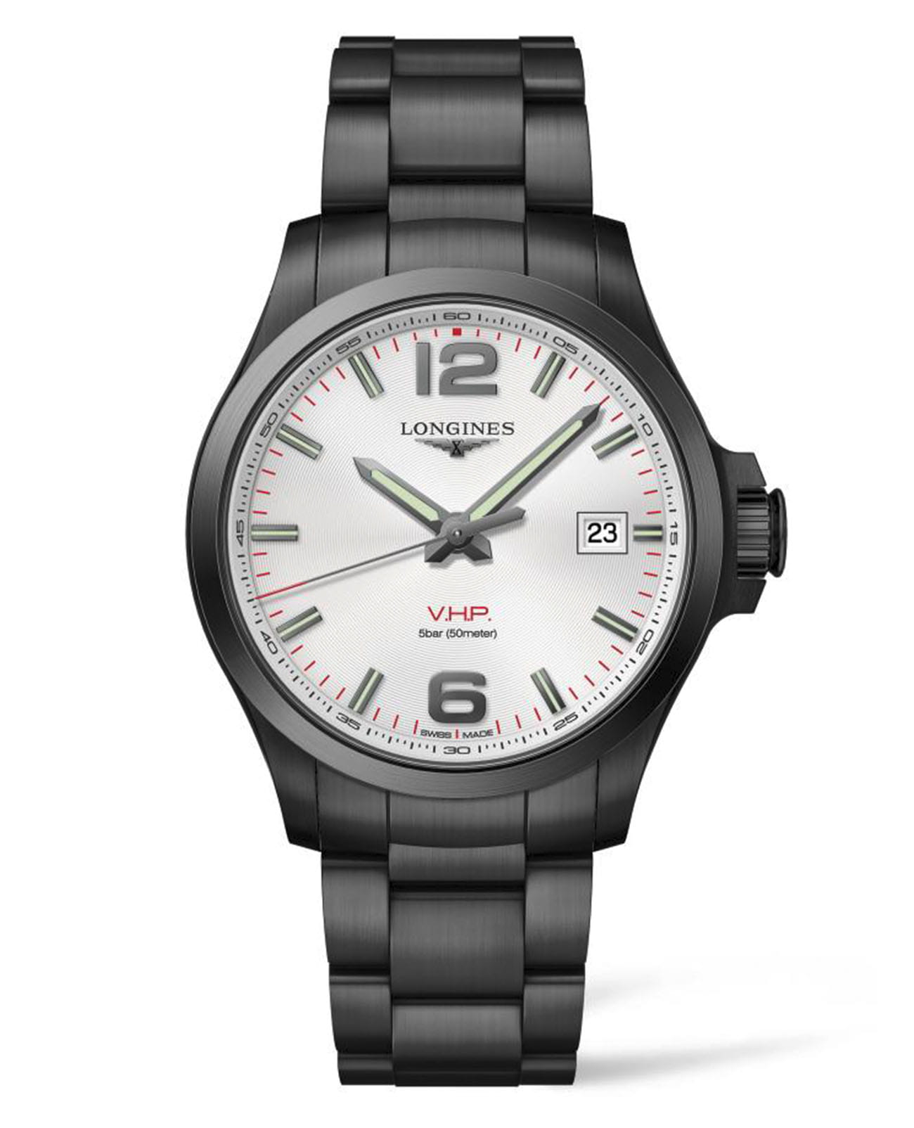 Longines Longines Conquest L3.726.2.76.6  L37262766 кварцевые мужские часы белый циферблат, браслет нержавеющая сталь с pvd-покрытием — вид спереди