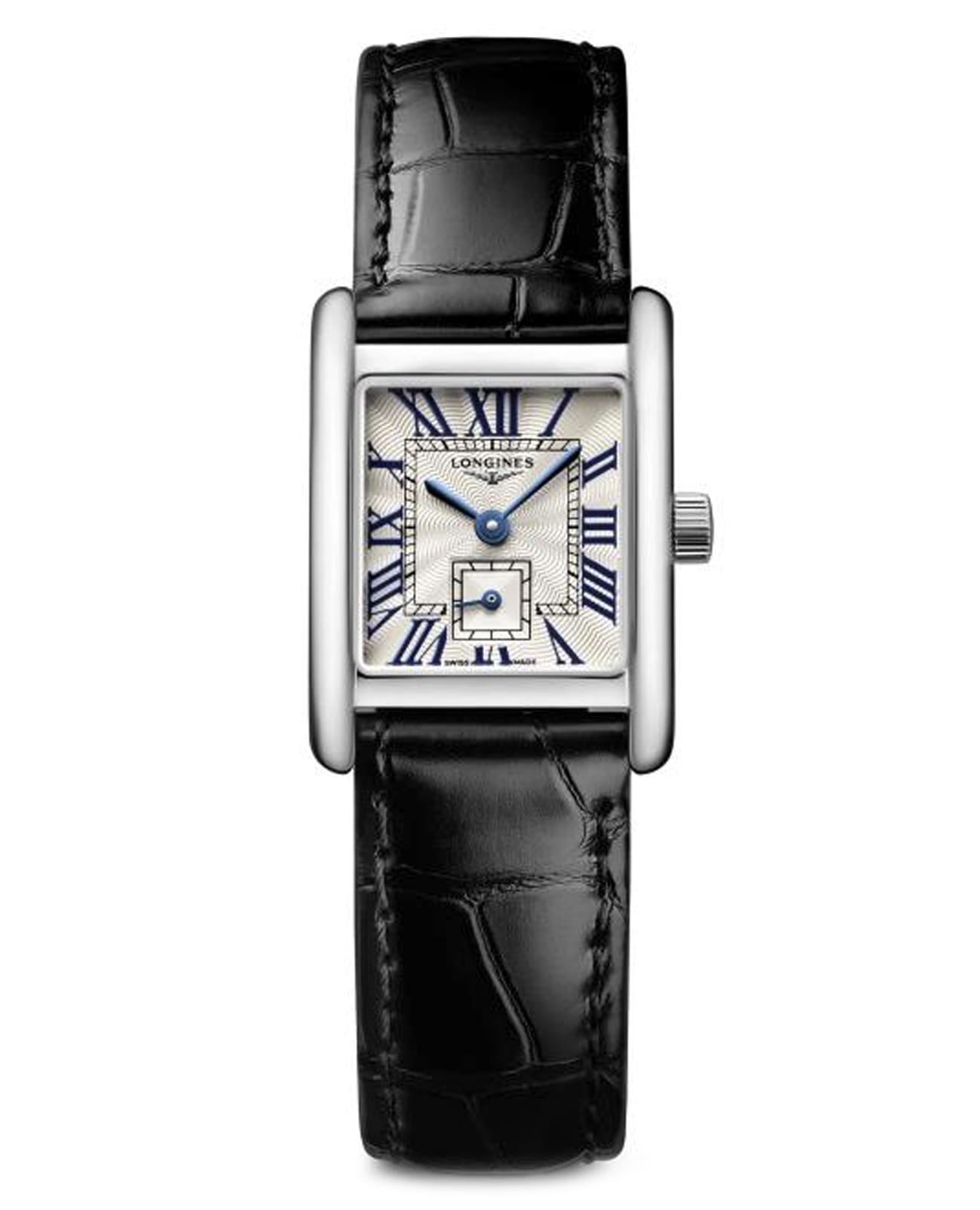 Longines Longines DolceVita L5.200.4.71.2  L52004712 кварцевые женские часы серебристый циферблат, браслет кожаный — вид спереди