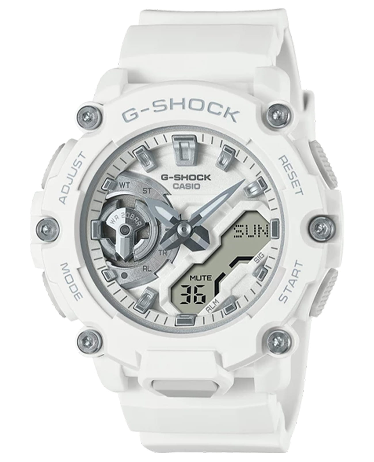Casio Casio G-Shock GMA-S2200M-7A  GMA-S2200M-7A электронные женские часы белый циферблат, браслет пластик — вид спереди