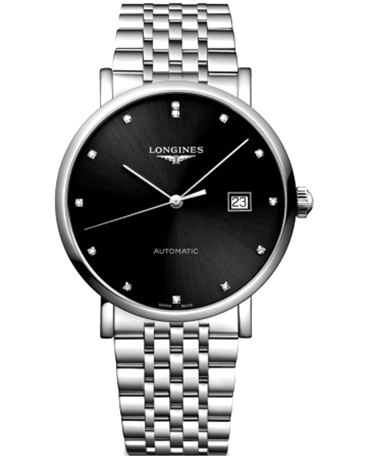 Longines Longines Elegance Elegant Collection L4.910.4.59.6  L49104596 механические мужские часы черный циферблат, браслет нержавеющая сталь — вид спереди