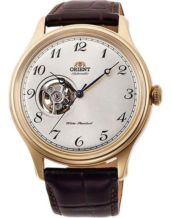 Orient Orient RA-AG0013S (RN-AG0013S)  RA-AG0013S механические мужские часы белый циферблат, браслет кожаный — вид спереди