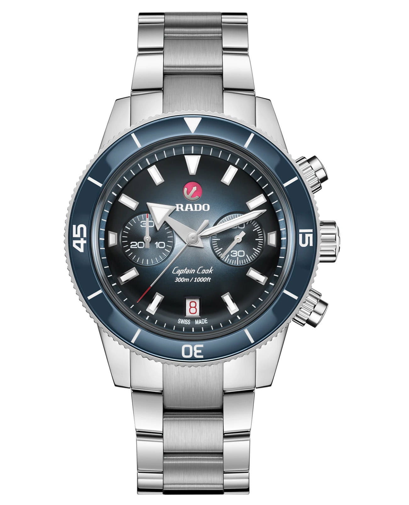 Rado Rado Captain Cook Automatic Chronograph R32145208 Automatic R32145208 механические мужские часы синий циферблат, браслет нержавеющая сталь — вид спереди