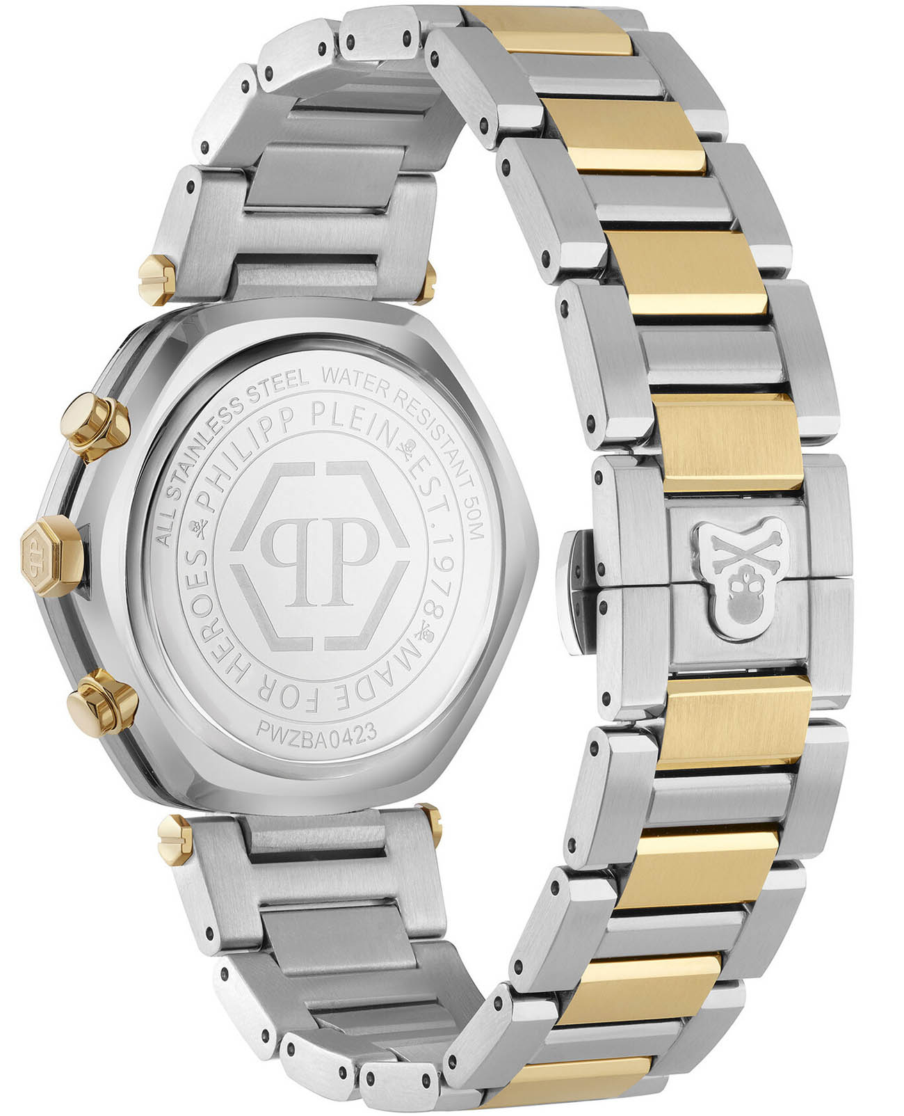 Philipp Plein Philipp Plein The Hexagon Chrono PWZBA0423,  германия мужские часы на браслете нержавеющая сталь с ip-покрытием боковой вид