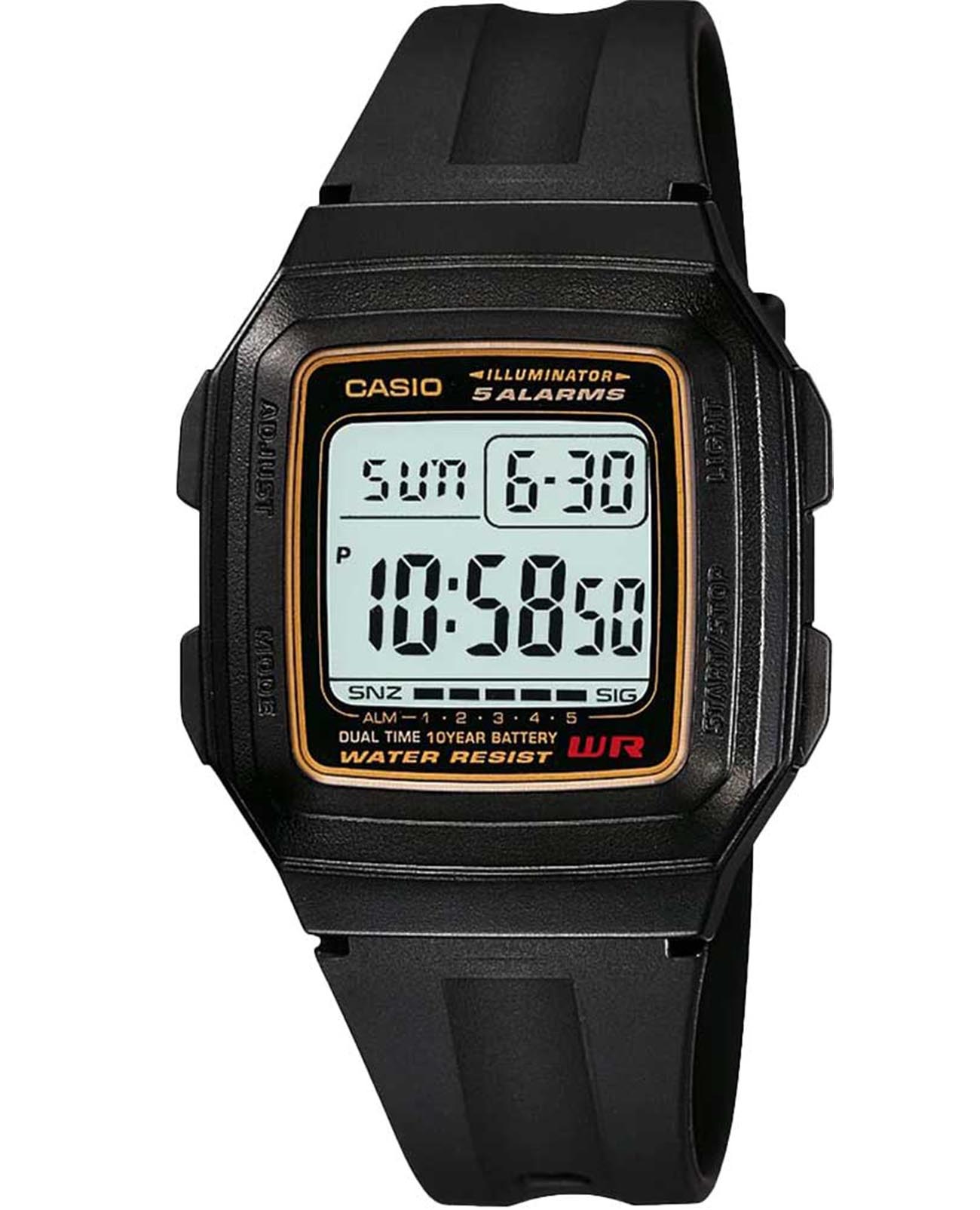 Casio Casio Collection F-201WA-9A (F-201WA-9A)  F-201WA-9A кварцевые мужские часы серый циферблат, браслет пластик — вид спереди