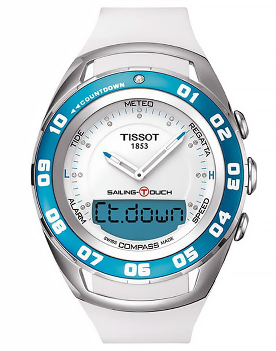 Tissot Tissot T-Tactile Sailing-Touch T056.420.17.016.00 T Touch T0564201701600 кварцевые мужские часы белый циферблат, браслет силикон — вид спереди