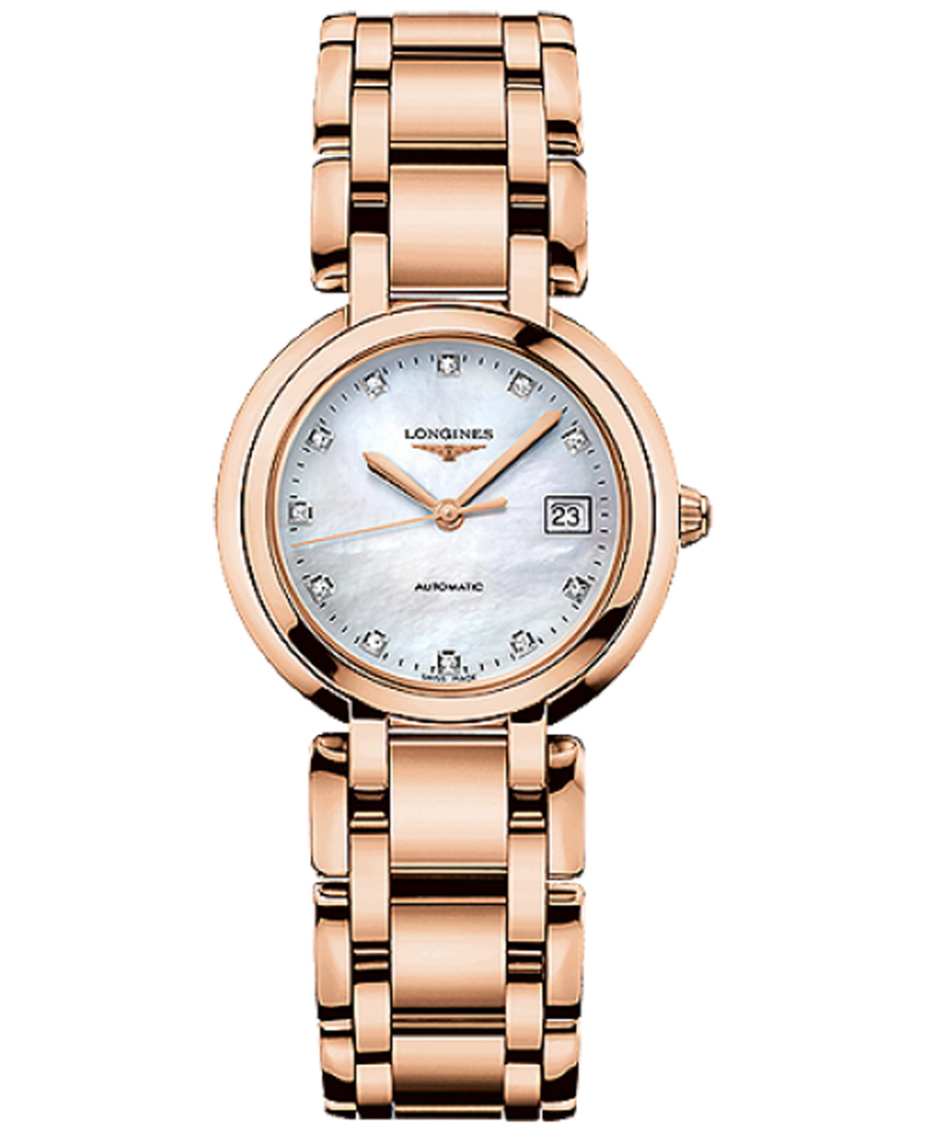 Longines Longines PrimaLuna L8.113.8.87.6  L81138876 кварцевые женские часы перламутровый циферблат, браслет 18-каратное желтое золото — вид спереди