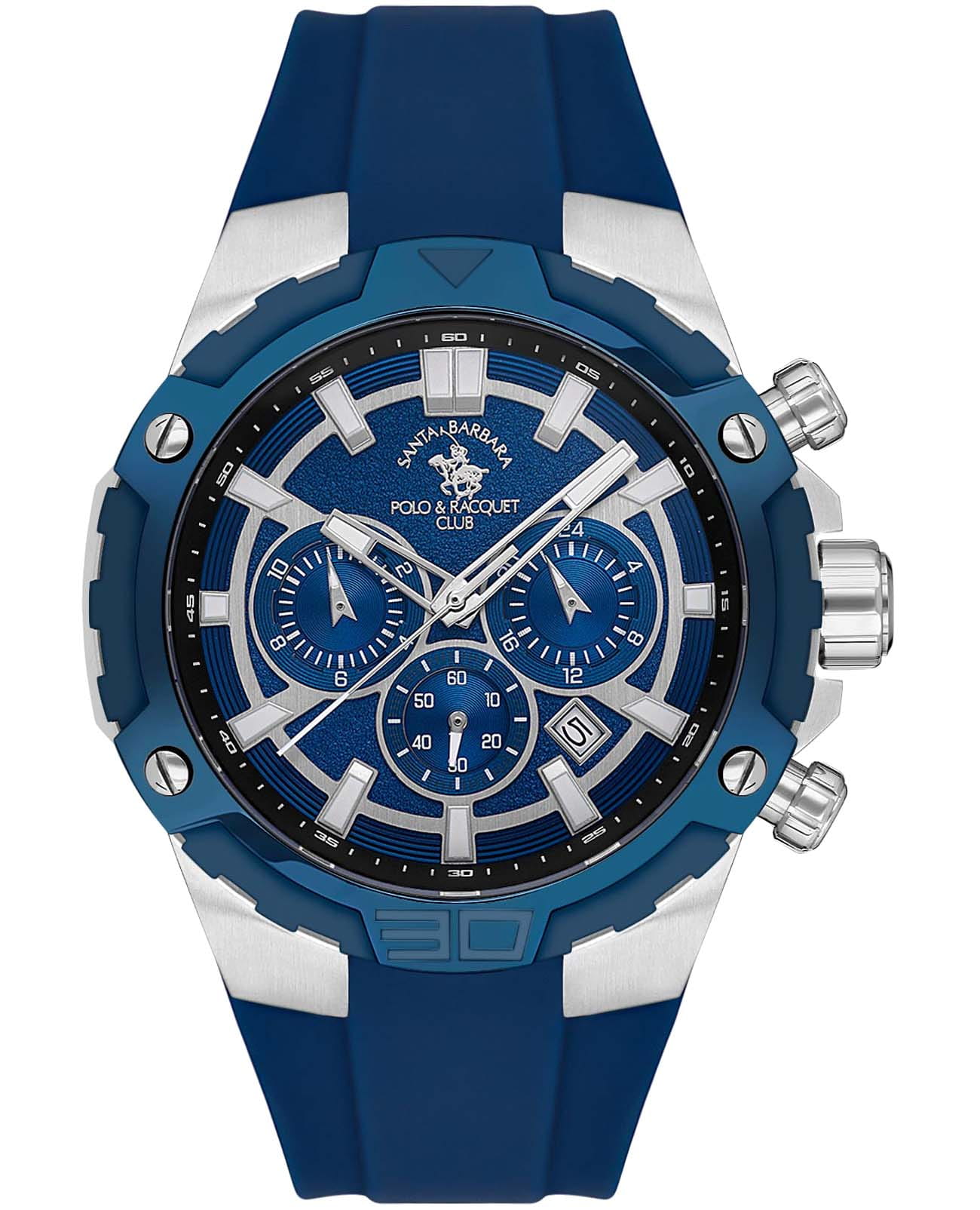 Santa Barbara Polo & Racquet Club Santa Barbara Polo & Racquet Club Prive SB.5.10002-3  SB.5.10002-3 кварцевые мужские часы синий циферблат, браслет силикон — вид спереди