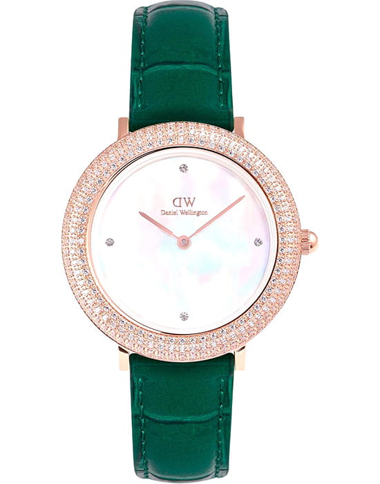 Daniel Wellington Daniel Wellington Crystalline Bezel Green Croc Rose Gold DW00100826  DW00100826 кварцевые женские часы белый циферблат, браслет кожаный — вид спереди