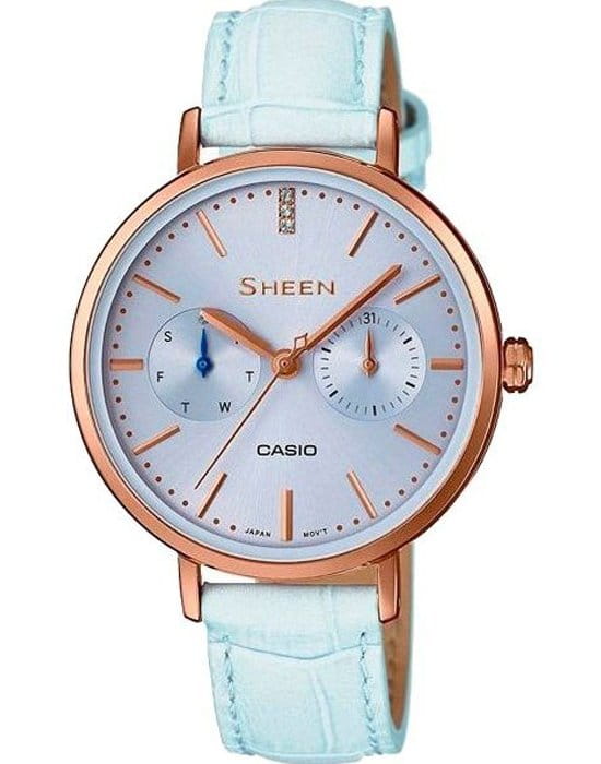 Casio Casio Sheen SHE-3054PGL-2A  SHE-3054PGL-2A кварцевые женские часы  циферблат, браслет кожаный — вид спереди