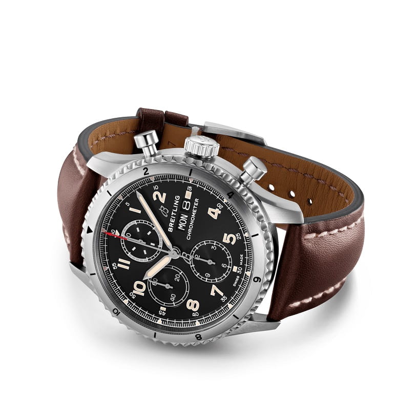 Breitling Breitling Aviator 8 Chronograph 43 A13316101B1X4, aviator 8 швейцария мужские часы на браслете кожаный боковой вид