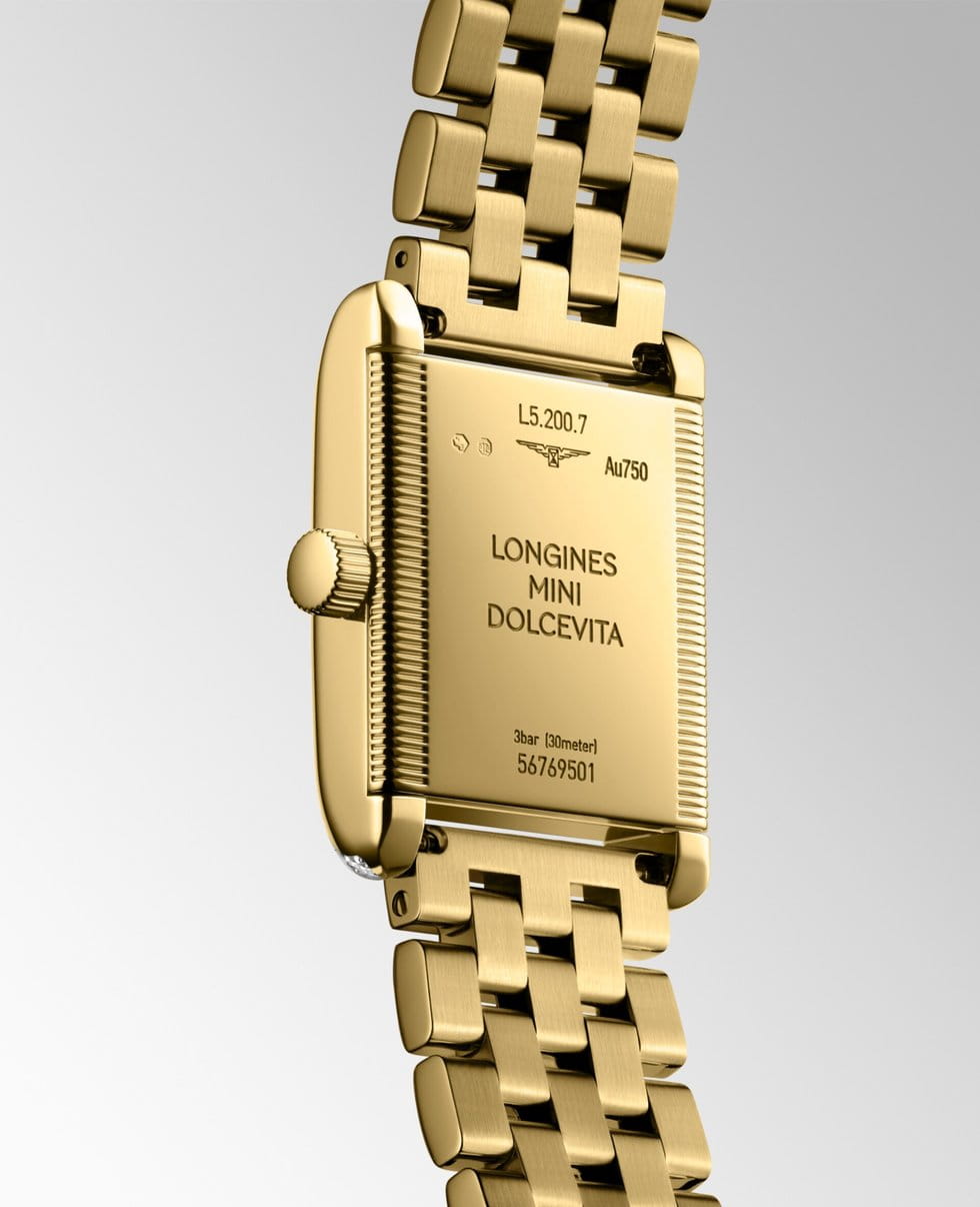 Longines Longines Mini DolceVita L5.200.7.71.6, dolcevita швейцария женские часы на браслете 18-каратное желтое золото боковой вид
