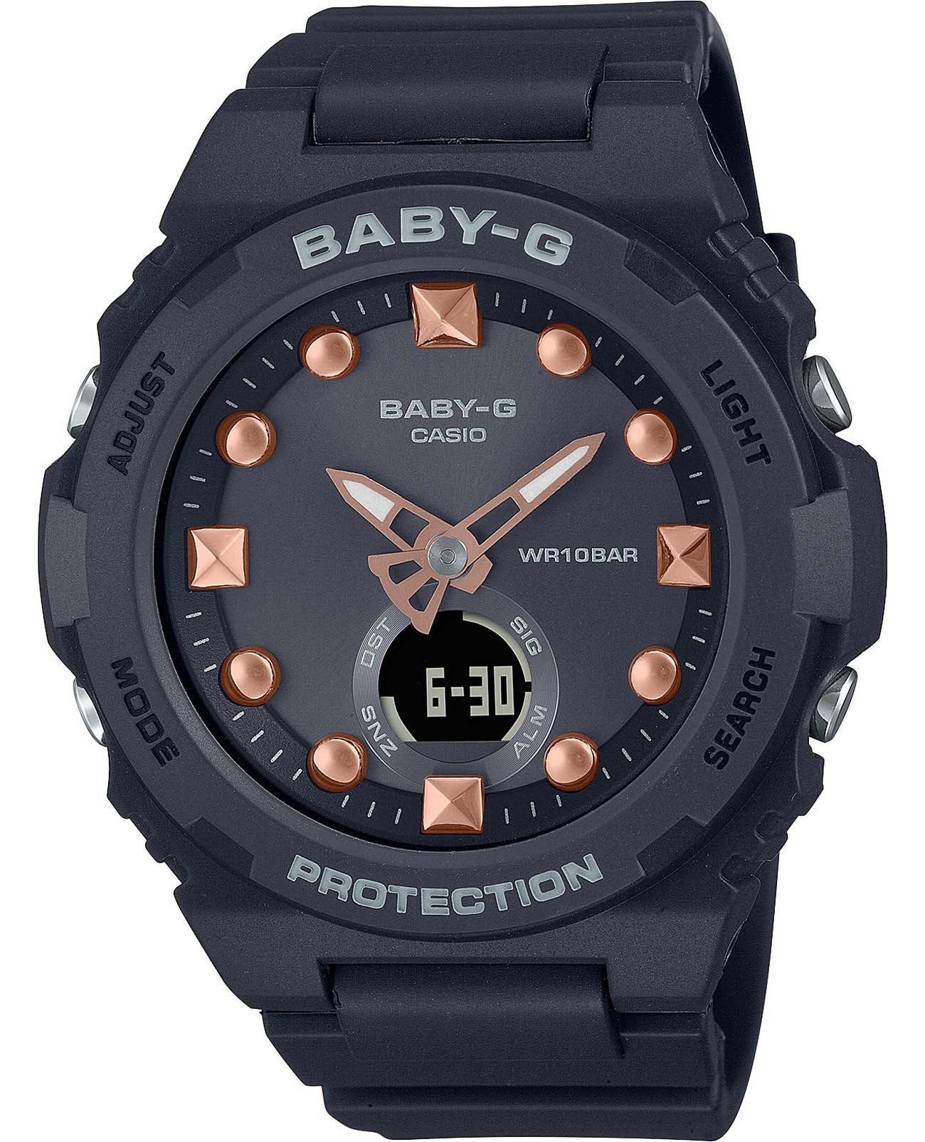 Casio Casio Baby-G BGA-320-1ADR (BGA-320-1A)  BGA-320-1ADR  кварцевые женские часы черный циферблат, браслет пластик — вид спереди