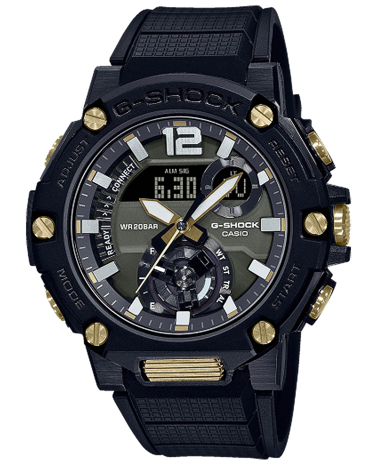 Casio Casio G-Shock GST-B300B-1A GST G-Steel GST-B300B-1A электронные мужские часы черный циферблат, браслет пластик — вид спереди