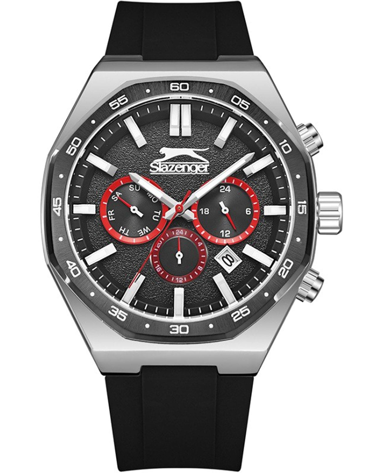 Slazenger Slazenger SL.09.2341.2.01  SL.09.2341.2.01 кварцевые мужские часы черный циферблат, браслет силикон — вид спереди