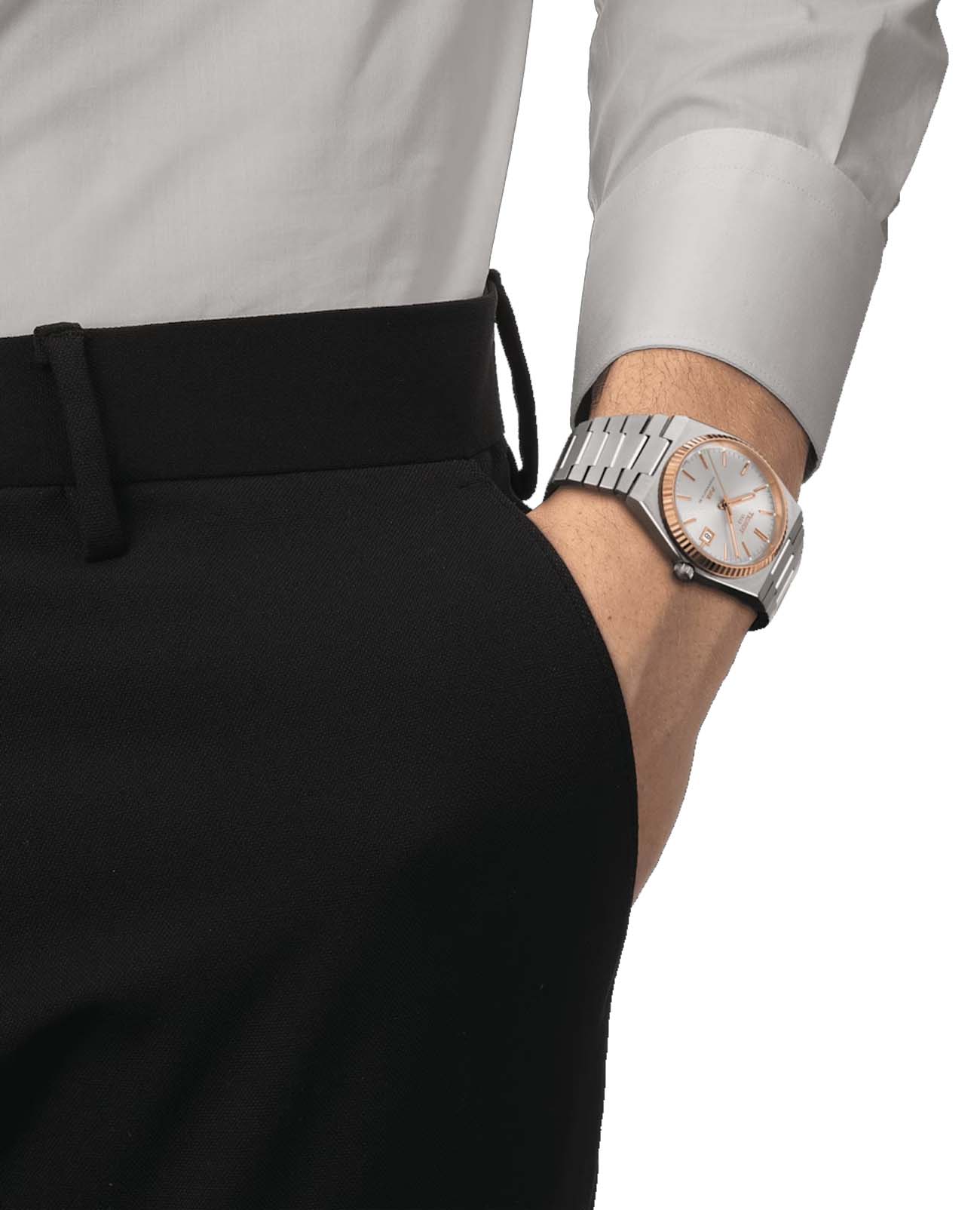 Tissot Tissot PRX Powermatic 80 Steel & 18k Gold T931.407.41.031.00 , наручные мужские часы фото под углом