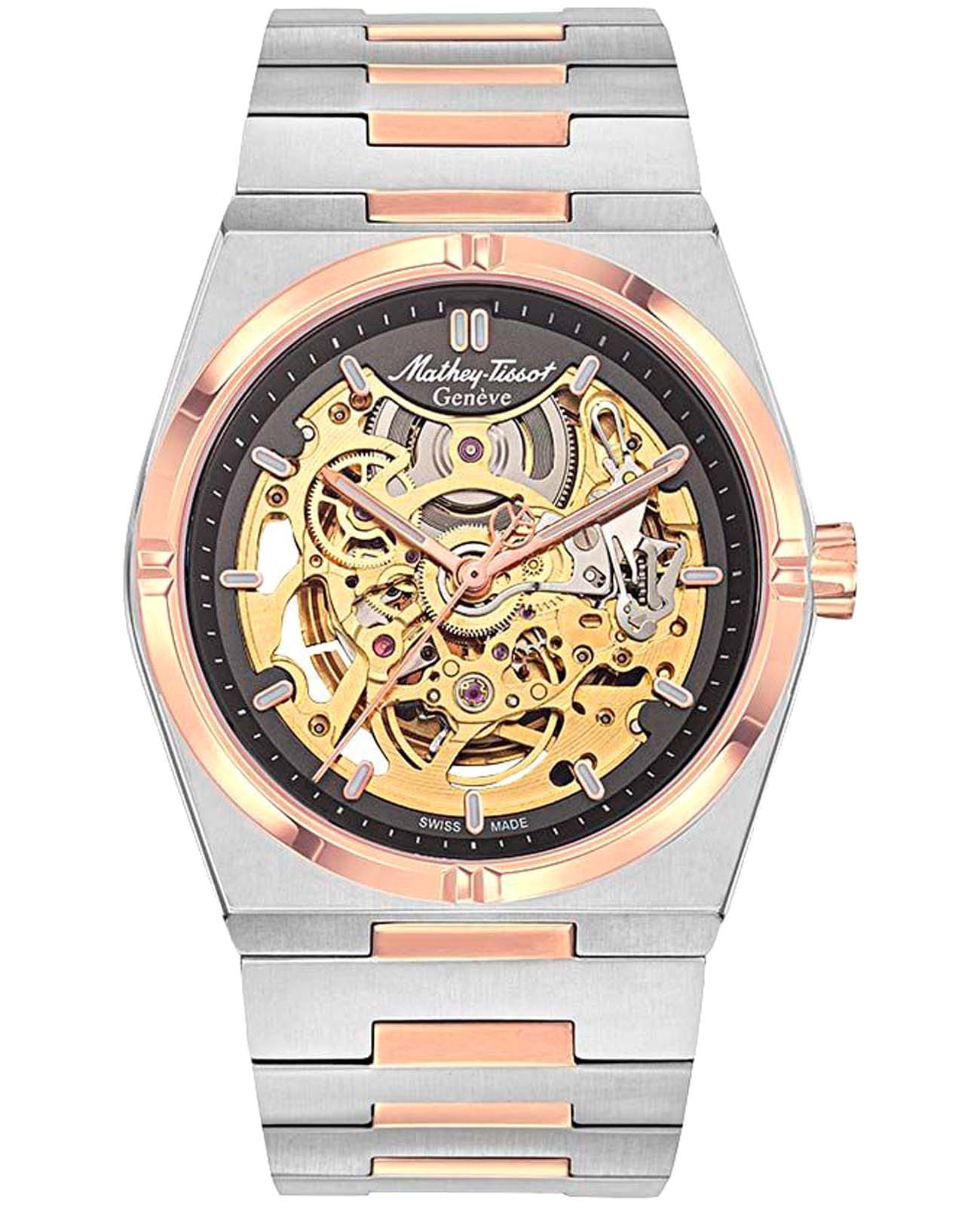 Mathey-Tissot Mathey-Tissot Zeus H118CFRS  H118CFRS механические мужские часы золотой циферблат, браслет нержавеющая сталь с pvd-покрытием — вид спереди