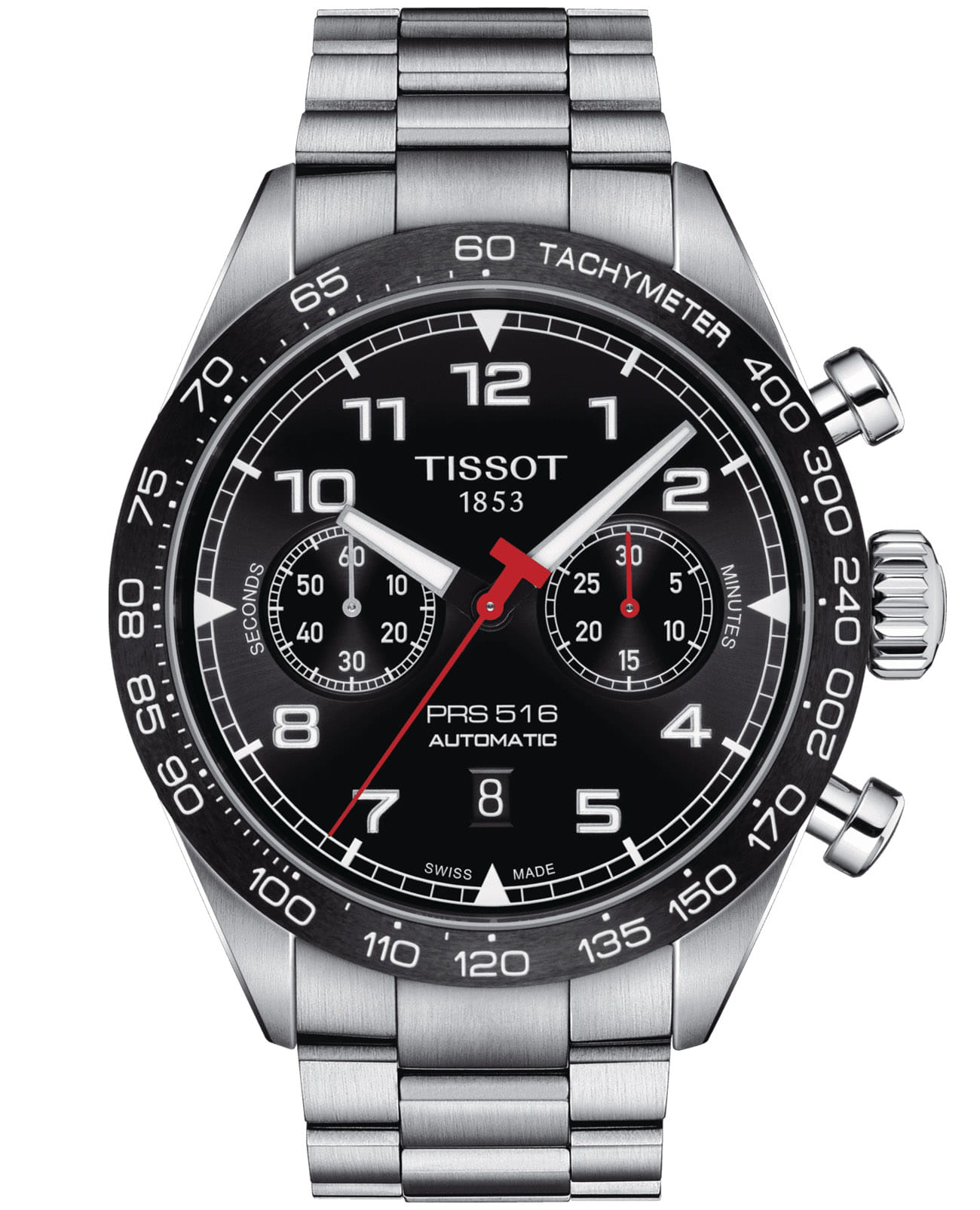 Tissot Tissot PRS 516 Automatic Chronograph T131.627.11.052.00 PRS 516 T1316271105200 механические мужские часы черный циферблат, браслет нержавеющая сталь — вид спереди