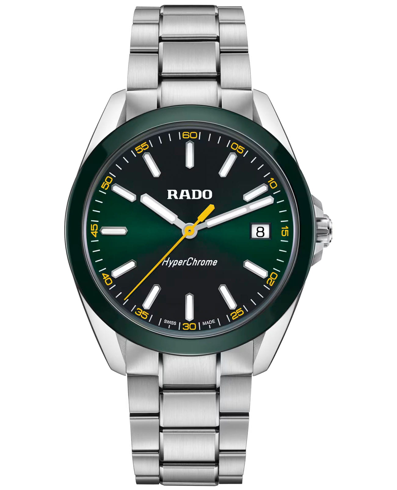 Rado Rado Hyperchrome R32280313  R32280313 кварцевые мужские часы зеленый циферблат, браслет нержавеющая сталь — вид спереди