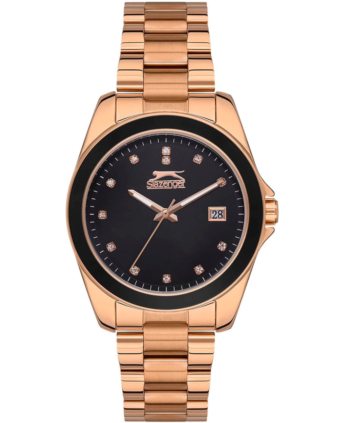 Slazenger Slazenger Classic SL.09.2142.3.04  SL.09.2142.3.04 кварцевые женские часы черный циферблат, браслет суперметалл с ip покрытием — вид спереди