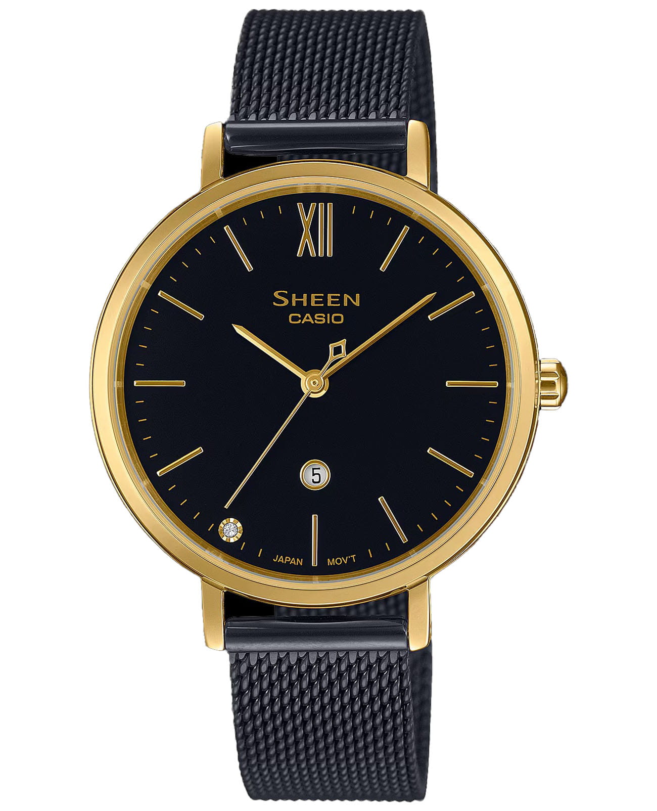 Casio Casio Sheen SHE-4539BGM-1A  SHE-4539BGM-1A кварцевые женские часы черный циферблат, браслет нержавеющая сталь — вид спереди