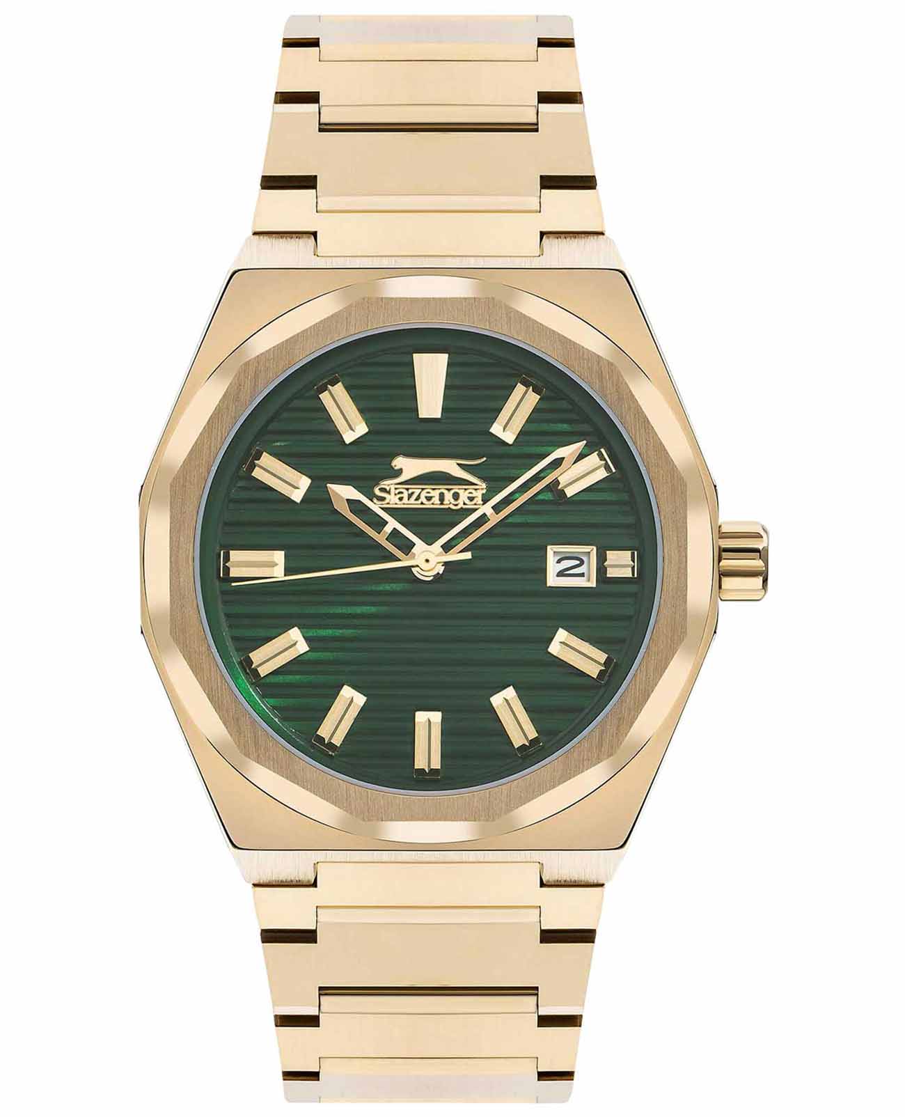 Slazenger Slazenger SL.09.2143.1.03  SL.09.2143.1.03 кварцевые мужские часы зеленый циферблат, браслет суперметалл с ip покрытием — вид спереди