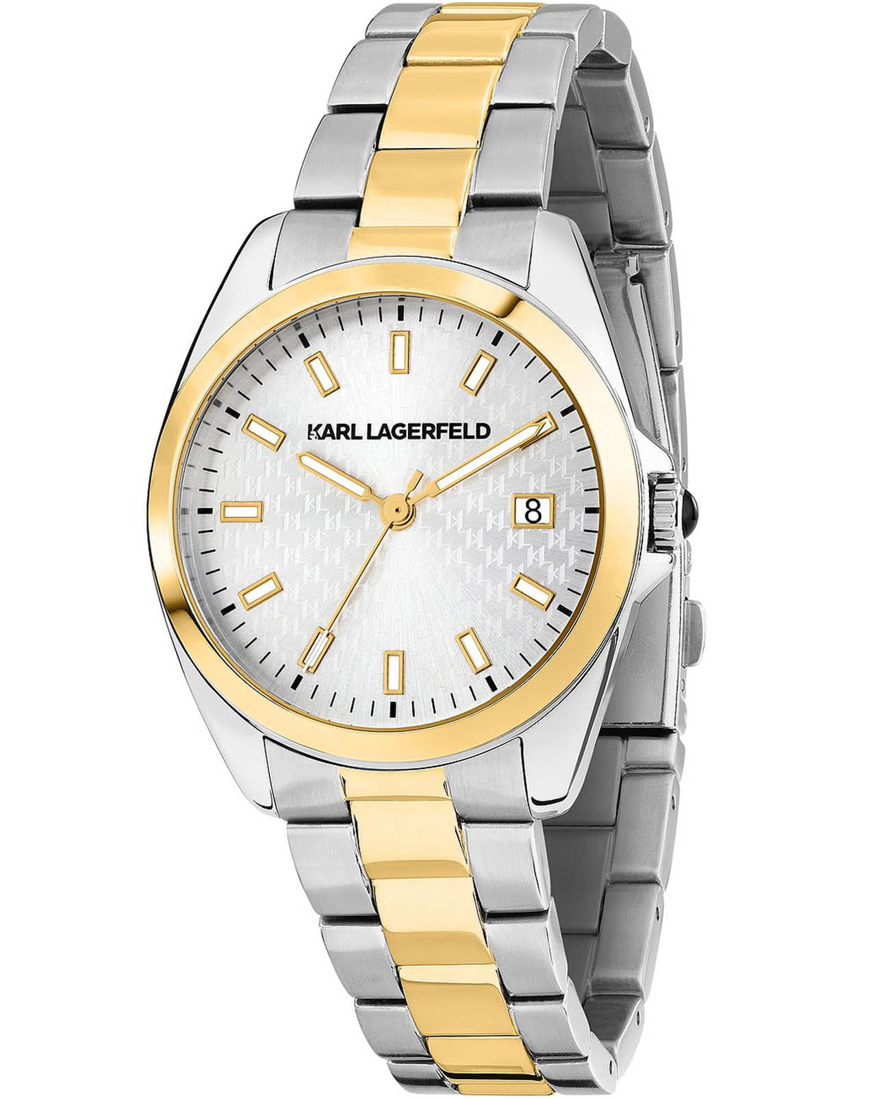 Karl Lagerfeld Karl Lagerfeld Round Essentials R0553101507  R0553101507 кварцевые женские часы серебристый циферблат, браслет нержавеющая сталь с ip-покрытием — вид спереди