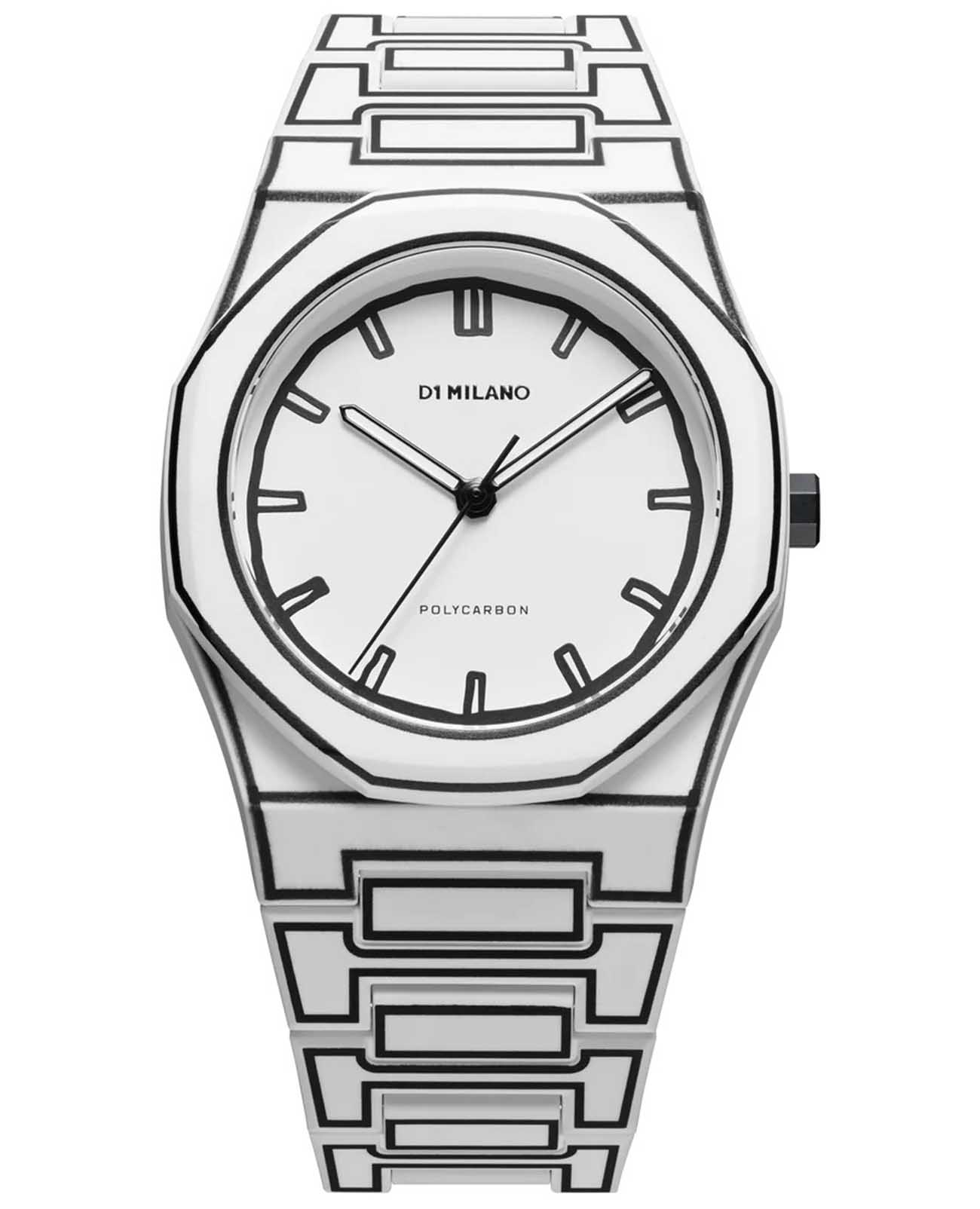 D1 Milano D1 Milano Polycarbon PCBJ34  PCBJ34 кварцевые мужские часы белый циферблат, браслет пластик — вид спереди
