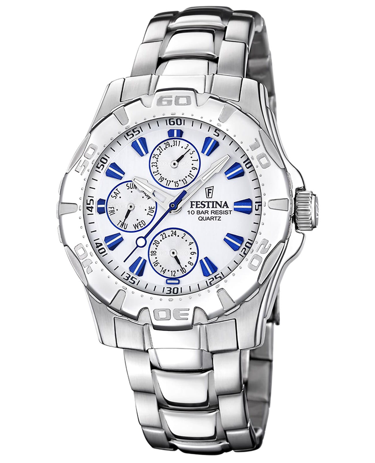 Festina Festina Multifuncion F16242/K  F16242/K кварцевые мужские часы белый циферблат, браслет нержавеющая сталь 316l — вид спереди