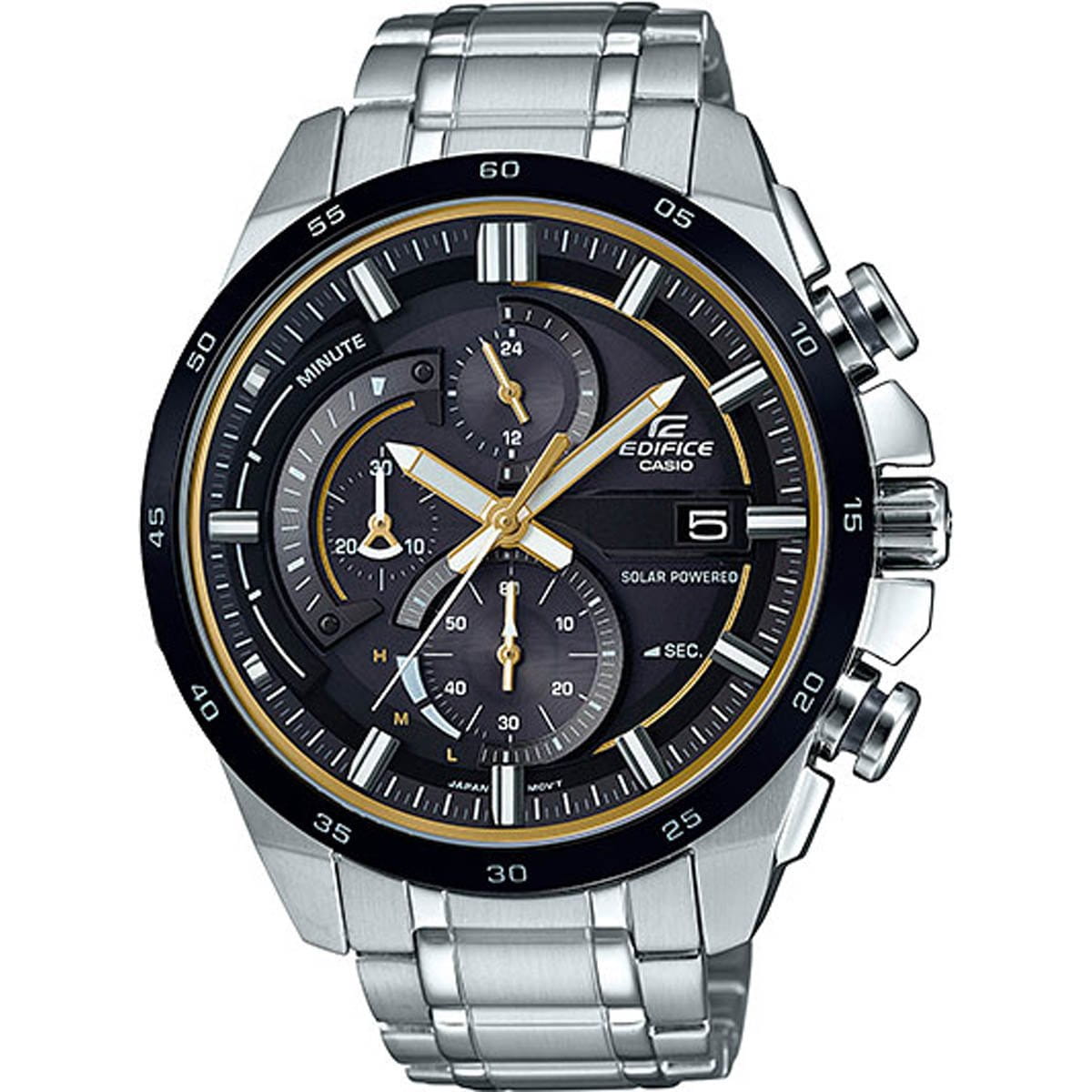 Casio Casio Edifice EQS-600DB-1A9 EQS EQS-600DB-1A9 автокварц (кинетик) мужские часы черный циферблат, браслет нержавеющая сталь — вид спереди