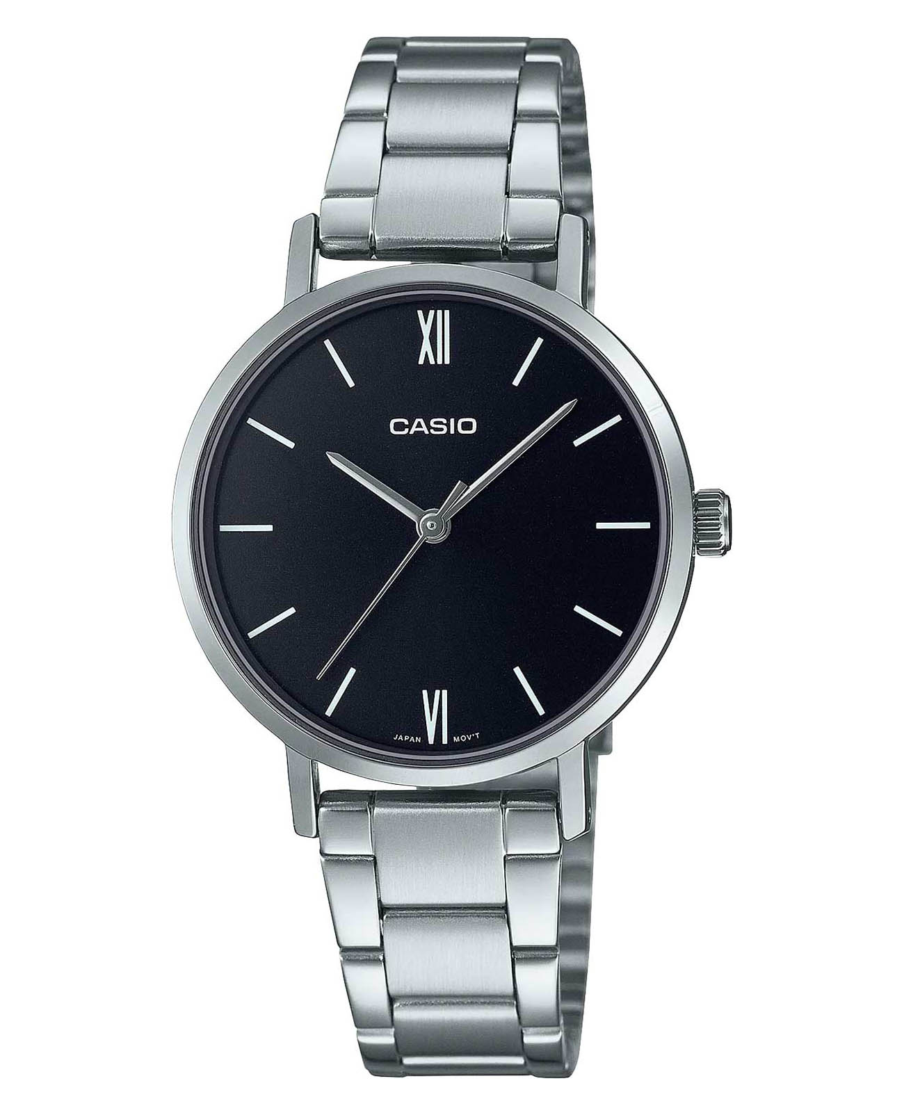 Casio Casio Collection LTP-VT02D-1A  LTP-VT02D-1A кварцевые женские часы черный циферблат, браслет нержавеющая сталь — вид спереди