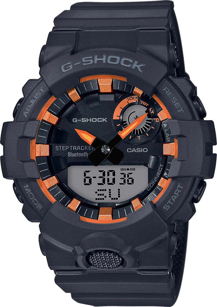 Casio Casio G-Shock GBA-800SF-1A G-SQUAD GBA-800SF-1A электронные мужские часы  циферблат, браслет пластик — вид спереди