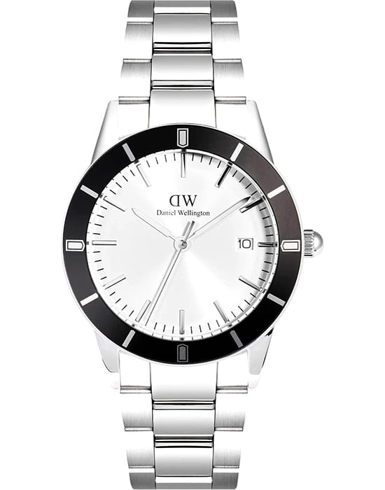 Daniel Wellington Daniel Wellington Iconic Paradigma Link Black Bezel DW00100819  DW00100819 кварцевые мужские часы белый циферблат, браслет нержавеющая сталь — вид спереди